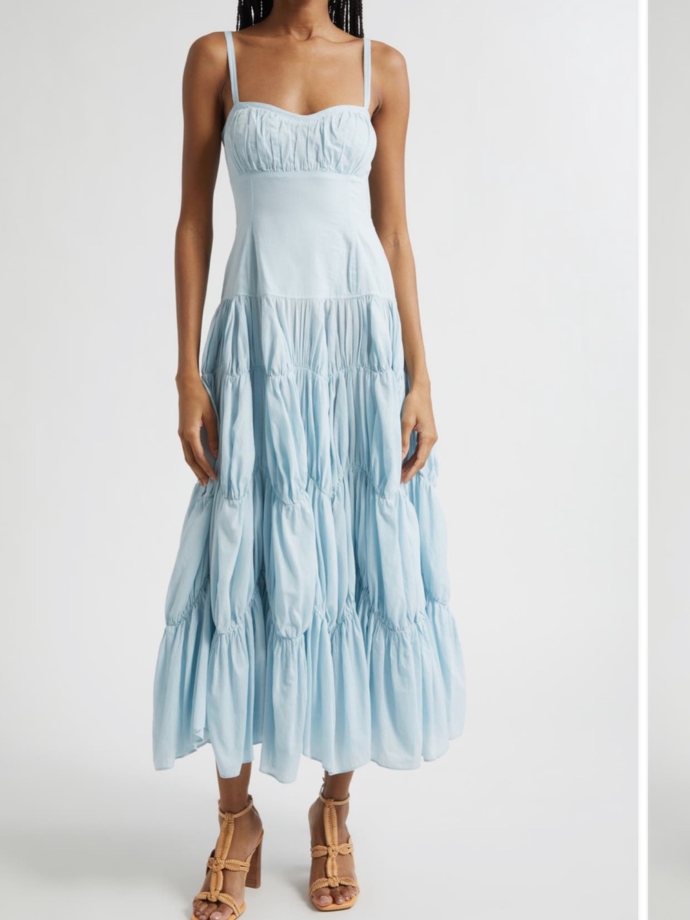 ✨NEW✨Ulla Johnson Emmalina Sweetheart Neck Tiered Midi Dress in Adriatic Blue